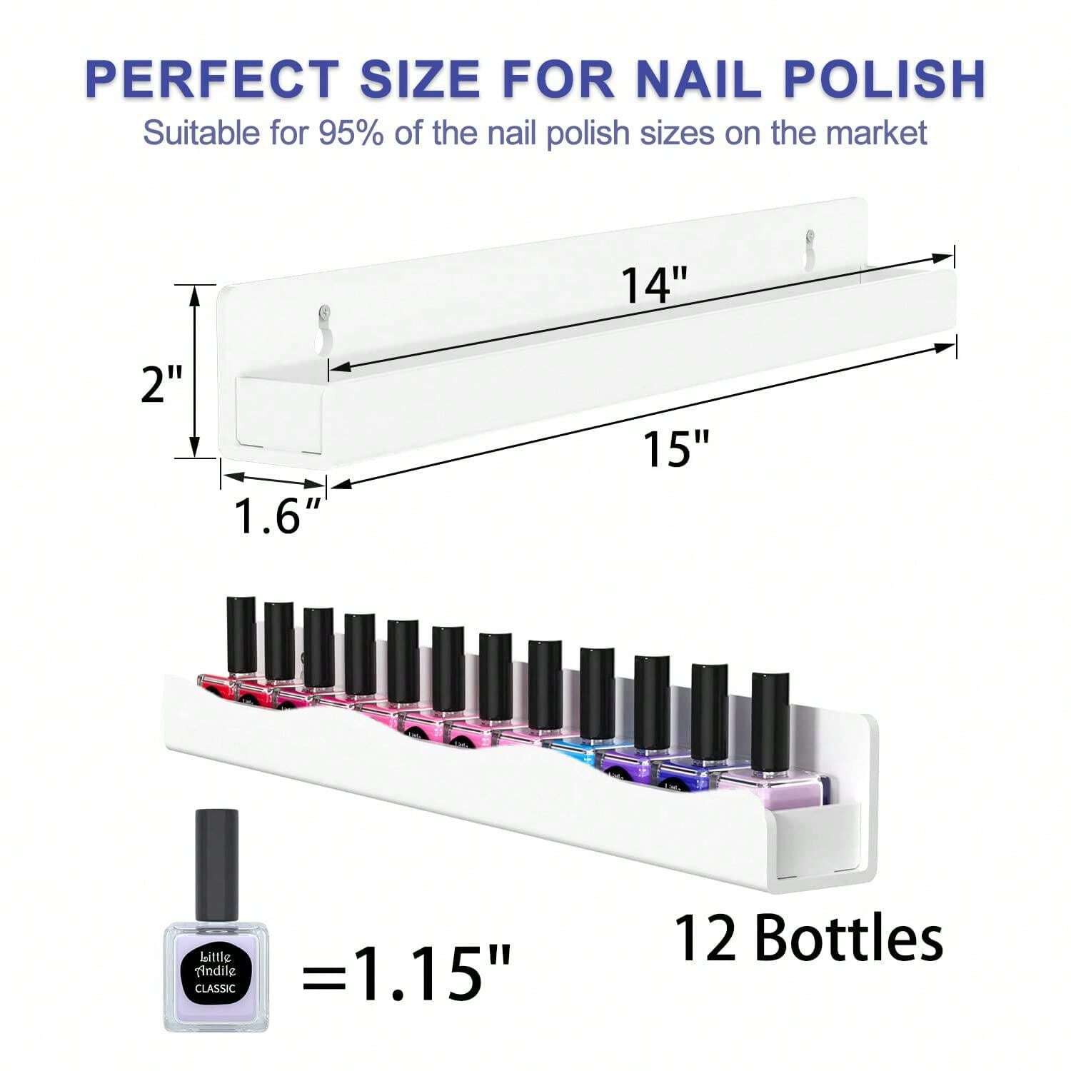 Nail Polish Wall Rack 4 Shelves 15 Inch White Acrylic Nail Polish Organizer For 4866 Bottles