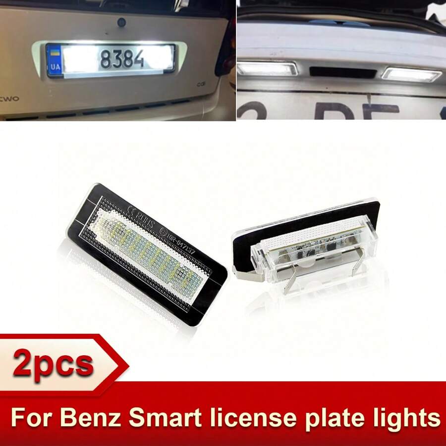 2pcs LED License Plate Lights ABS White For Smart Fortwo Coupe Cabrio W450 Cabriolet W450 W451