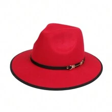 1入女性PU皮帶扣綜色毛呢斗笠巴拿馬帽牛仔帽遮陽帽，寬邊針織經典1920年代盛放時期的大西洋花紋服裝爵士帽下垂造型舞臺攝影道具旅行帽。牛仔帽女牛仔帽 - 多色 - 查看 25