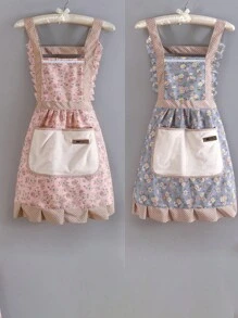 1pc Thin Kitchen Apron, Anti-Fouling And Breathable (Random Color For The Pocket Label) - Blue - View 1