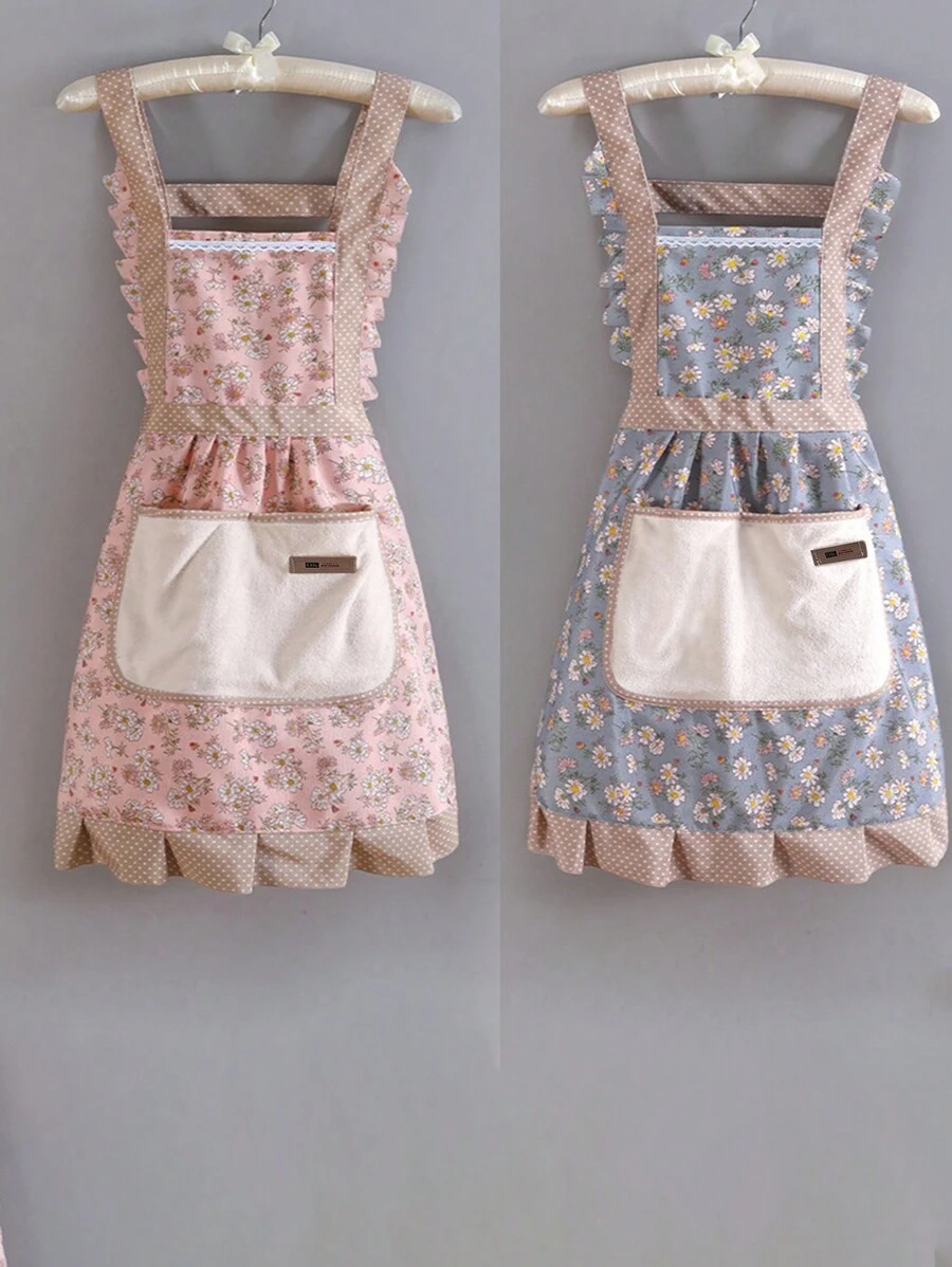 1pc Thin Kitchen Apron, Anti-Fouling And Breathable (Random Color For The Pocket Label) - Blue - View 1