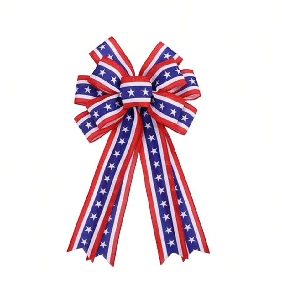 1入日紅白藍星星彩帶，花環彩帶，紅藍黃麻布美國國旗日樹頂飾品，門前戰爭紀念日裝飾，適用於日和所有季節 - 藍色 - 查看 1
