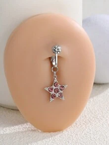 1入時尚可愛星星設計女性臍環，夾式穿戴，肚臍飾品 - 彩色 - 查看 2