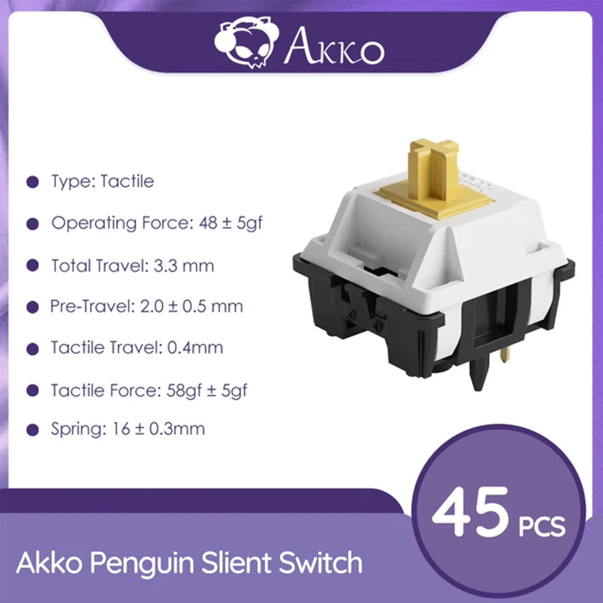 MONSGEEK Akko企鵝軸5引腳48gf觸覺靜音軸,適用於mx機械鍵盤(45個/包) - v3 pro 企鵝 - 查看 1