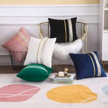 1pc/2pcs Velvet Gold Metallic Leather Sequins Embroidery Striped Throw Pillow Case (Pillow Insert Not Included), Square Cushion Cover, Holiday Home Decorative Pillow, Soft Comfortable Fabric, Modern Decor For Sofa, Bedroom, Dorm - Navy Blue - View 9