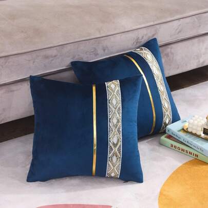 1pc/2pcs Velvet Gold Metallic Leather Sequins Embroidery Striped Throw Pillow Case (Pillow Insert Not Included), Square Cushion Cover, Holiday Home Decorative Pillow, Soft Comfortable Fabric, Modern Decor For Sofa, Bedroom, Dorm