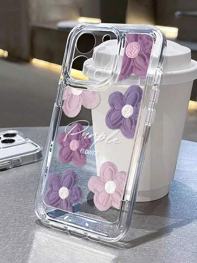 1pc Transparent Thickened Shockproof Fashion Flower Printed Phone Case Cover Compatible With IPhone And Samsung Series