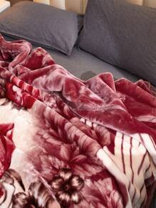 1 件圣诞花卉和植物图案拉舍尔毛毯，北欧风格涤纶纤维毛毯，适合秋冬季床、沙发、家庭、卧室、酒店，厚实温暖