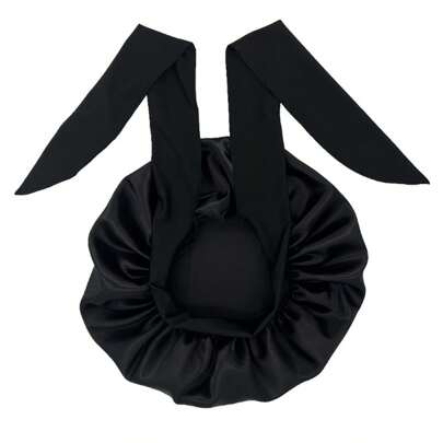 1pc Satin Bonnet Silky Bonnet With Elastic Tie Band Adjustable Straps Hair Bonnet Jumbo Size For Sleeping Satin Bonnet Stretchy Tie Band For Women Long Curly Braid Hair-Black