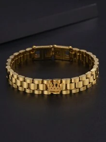 不锈钢金皇冠手链，时尚简约的设计，适合日常佩戴，优雅的配饰，流行的女性珠宝礼物 - 金色 - 查看 3