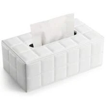 Black PU Leather Tissue Box Cover With White Geometric Rectangular Design For Large Tissue Paper Extraction Home Bathroom Decor Bathroom Organizer Fall Decor Back To School - White - View 5