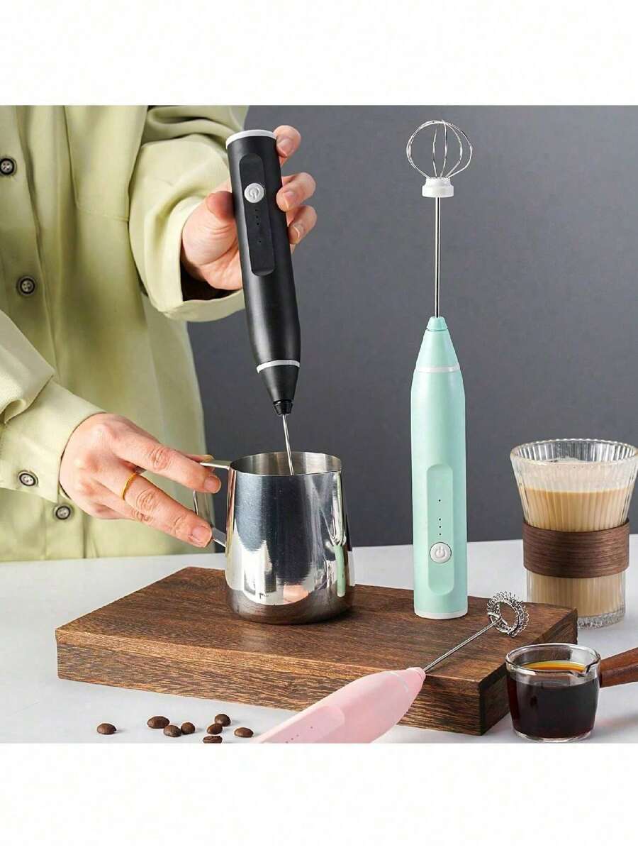A Portable And Cute MacaronColored Milk Frother With Three Adjustable