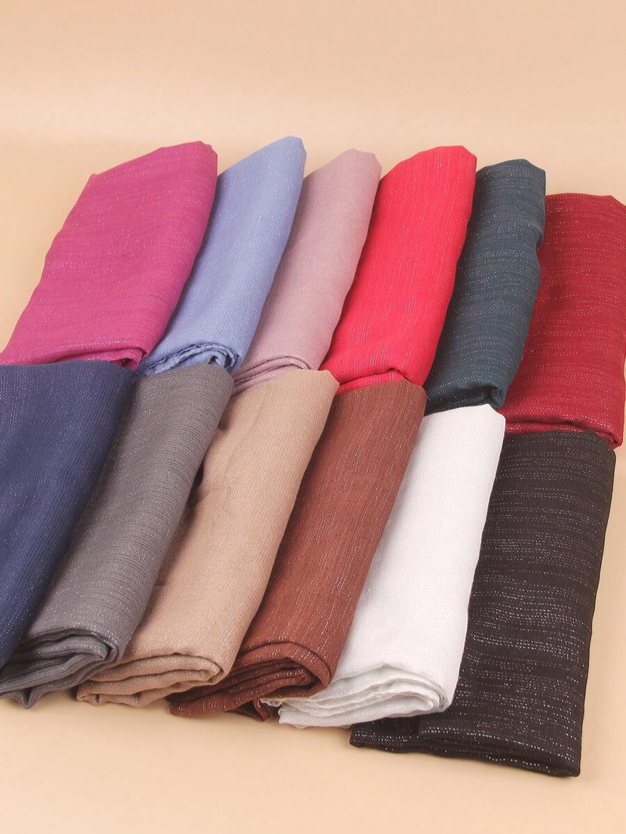 1 Piece Solid Color Shiny Polyester Silver Silk Material Women Large Size Hijab Ladies Scarf Shawl Headband For Abaya Accessories Valentine's Day Valentines Veiled Clothes - Multicolor - View 1