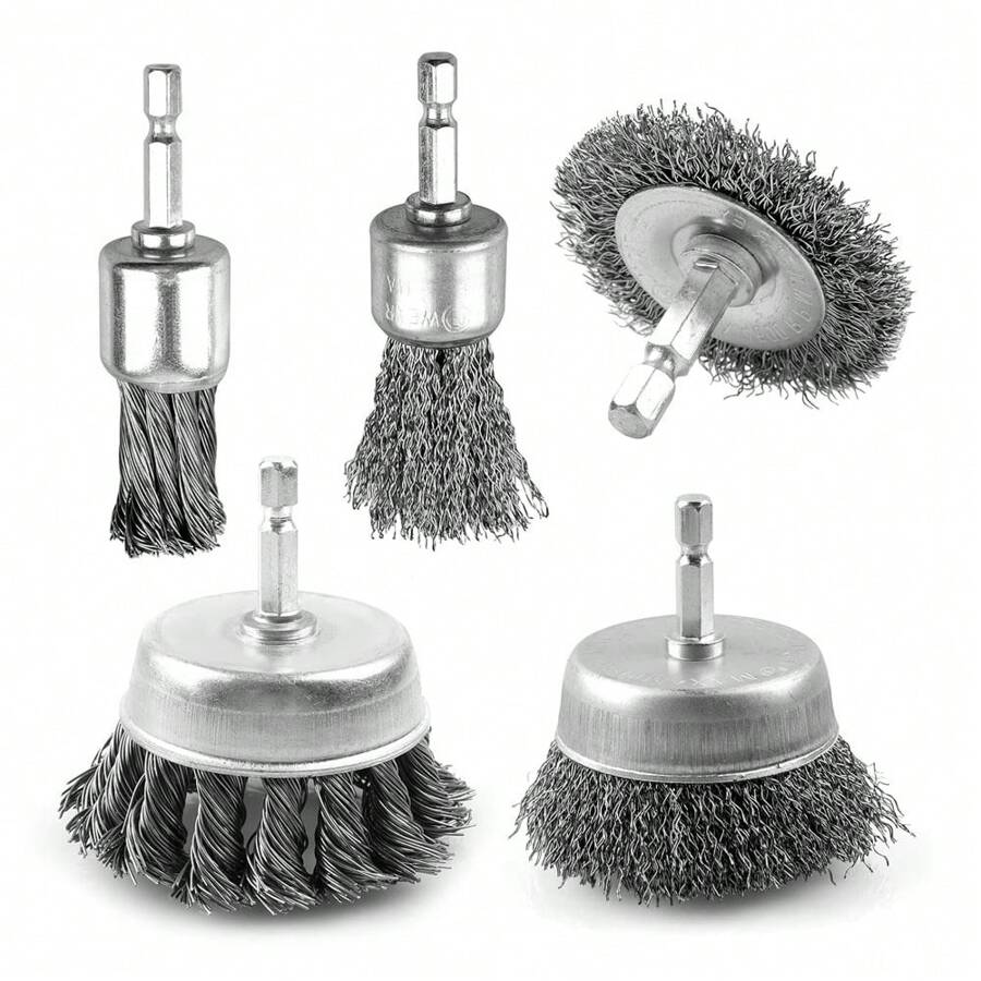 5Piece Drill Wire Brush Set, Heavy Duty Wire Brush Wheel For Drills, 1/4'' Hex Shank Wire Brush
