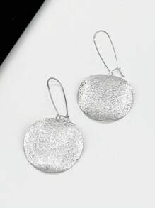 1pair Fashionable Frosted Disc Hoop Earrings For Women - Silver - View 9