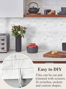 WoStick 自粘瓷砖防溅板，地铁砖图案，适用于厨房和浴室，尺寸：11.56 英寸 x 8.38 英寸，装饰贴纸，适用于儿童房、婴儿房、游戏室、客厅、卧室 - 大理石紋 - 查看 7