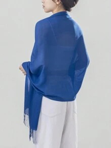 1pc Women's Solid Color Fringe Elegant Soft Lightweight Scarf Shawl For Outdoor Sun Protection