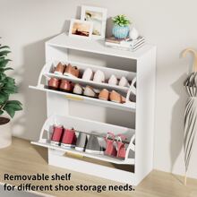 CARPETNAL Shoe Cabinet For Entryway, Slim Shoe Cabinet With 2 Flip Drawers Narrow Shoe Storage Cabinet 2 Tier Freestanding Shoe Organizer For Entryway, Hallway, Living Room - 白色 - 查看 7