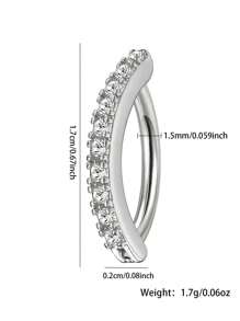 1pc Fashionable Rhinestone Belly Button Ring For Women, Body Piercing Jewelry - Silver - View 3
