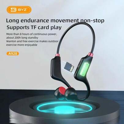 Fone de ouvido entrada cartao de memoria e bluetooth 5.3 fone sem fio esportivo de condução ossea resistente a água MP3 BYZ-A928