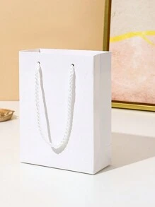 5pcs White Carrier Bag Coffee Milk Packaging Bag Baking Paper Bag Back To School Valentine Day - White - View 1