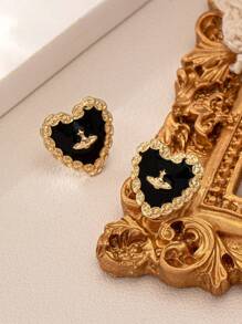 1pair Fashionable Heart-Shaped Oil Drip Earrings Suitable For Any Style Valentines,Mom,Mother,Mother's Day,Gift - Heart Earrings - View 11