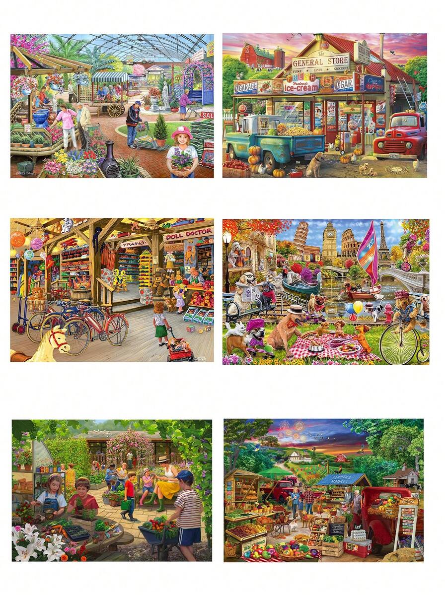 1 pieza Set de bloques de madera rectangulares con hermosos paisajes, asimétricos y con patrones creativos para relajarse, para reuniones en casa de adultos, puzzle de madera para decoración de pared - Multicolor - Ver 1