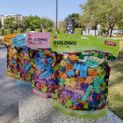 140 قطعة بلوكات بناء ملونة كالمكرون، ألعاب تجميع DIY هدايا(التغليف وألوان البلوكات عشوائية)