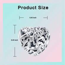 銀鍍鉑家庭愛心空心銀珠魅力吊墜珠球,適用於手鍊diy女士珠寶配件 - 銀色 - 查看 4