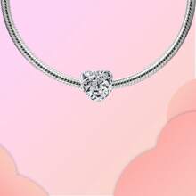 銀鍍鉑家庭愛心空心銀珠魅力吊墜珠球,適用於手鍊diy女士珠寶配件 - 銀色 - 查看 2