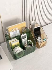 北歐風格桌面透明梯形筆筒,適用於文具、化妝品、口紅、面膜的收納和展示 - 黑與白 - 查看 1