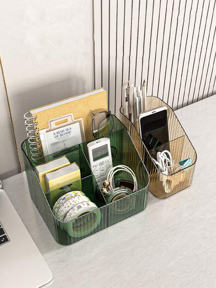 北歐風格桌面透明梯形筆筒,適用於文具、化妝品、口紅、面膜的收納和展示 - 黑與白 - 查看 1