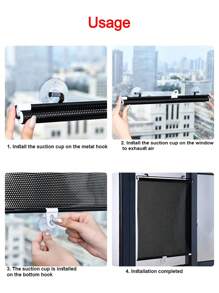 1pc Universal Roller Blinds Suction Cup Sunshade Nail-Free Blackout Curtain Car Bedroom Kitchen Office Window Sun-Shading Curtains - Black - View 7