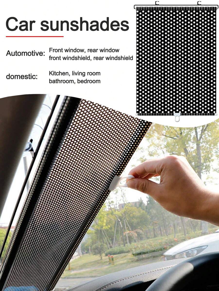 1pc Universal Roller Blinds Suction Cup Sunshade Nail-Free Blackout Curtain Car Bedroom Kitchen Office Window Sun-Shading Curtains - Black - View 1