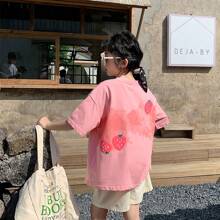青少年女孩短袖 T 恤，2025 年夏季新品，青少年女孩和青少年休闲 T 恤 - 粉色 - 查看 2
