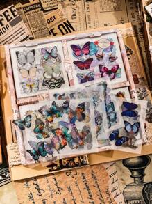 100 Pièces/ensemble Autocollants De Papillons Multicolores Vintage Dans Une Boîte, Adapté Pour Le Scrapbooking, Le Journal, Le Cahier, L'ordinateur Portable, Le Téléphone Portable, La Décoration D'intérieur - Multicolore - Voir 8