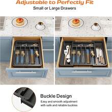 1入組餐具收納盒-可擴展廚房抽屜收納盒，可調節餐具收納盒，刀叉收納盒，多用途廚房收納盒和儲物解決方案，黑色 - 黑色 - 查看 6