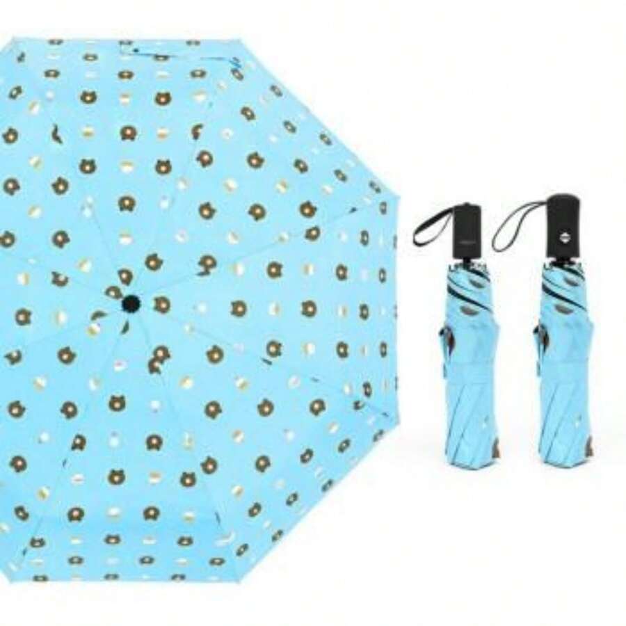 SOMBRILLA OSITO CON ROMPEVIENTO Y PROTECCION SOLAR TELA GOMA - Celeste - Ver 1
