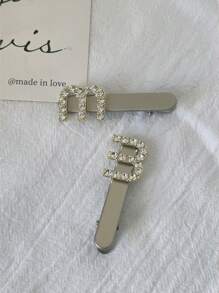 2pcs Women's Simple Metal Letter M Shape Hair Clips With Rhinestones, Silver Street Claw Clips Hair Claws Hair Barrettes, School Stuff, Looks Of Party, Hair Accessories, Head Accessories - Multicolor - View 6