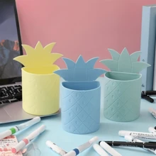 1入多功能鳳梨造型筆筒,適用於學生文具整理、辦公桌化妝刷儲物盒 - 黃色 - 查看 2