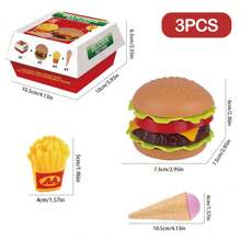 3-teiliges Spielzeug-Set für Kinder, abnehmbarer Burger, Pommes Frites und Eiscreme für die Rollenspiel-Küche mit Geschenkbox