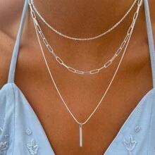 3pcs Đơn giản Dài Nhiều lớp Vòng cổ mặt dây chuyền Bộ Đối với phụ nữ , Mặc hàng ngày , Kỳ nghỉ , Ngày đêm , Qủa tặng - Bạc - Xem 1
