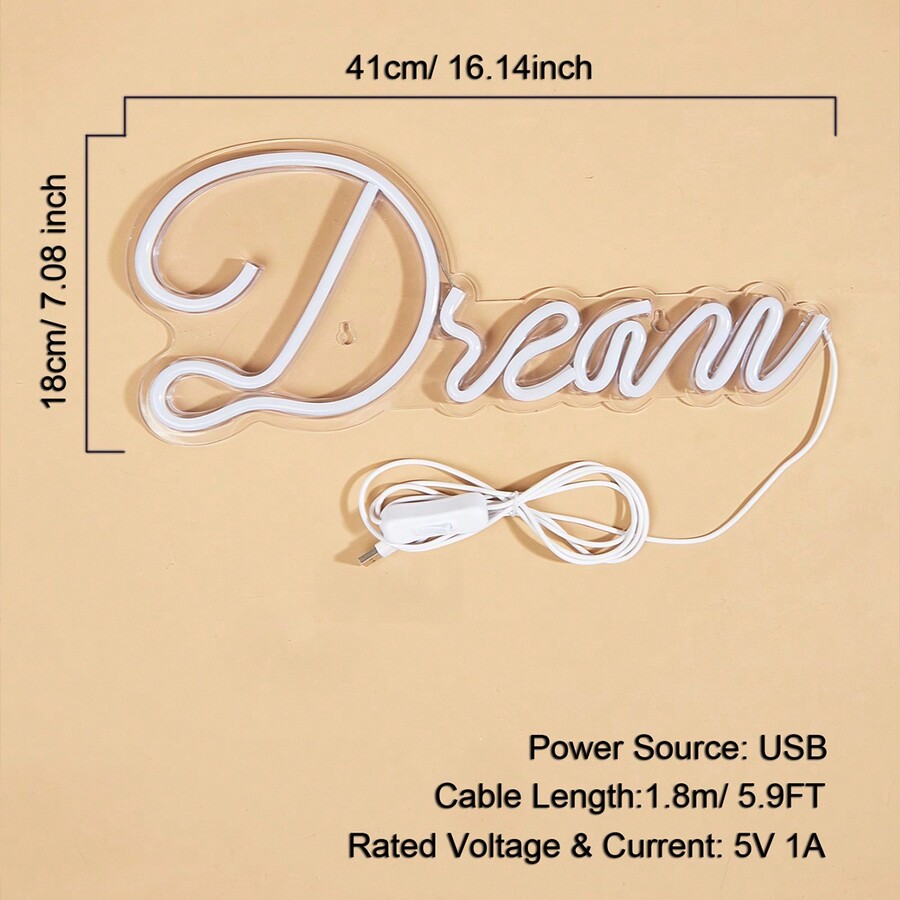 1pc LED Dream Neon Light Alphabet Shaped WallMounted Neon Light For