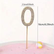 1 pieza Decoraciones para torta con número de aleación con brillo y strass para ducha, cumpleaños, decoración de boda, oro y plata - Dorado - Ver 16