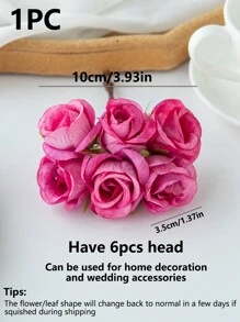 1件(6朵)/3件(18朵)人造迷你玫瑰花蕾字母DIY花環材料，糖果盒配件，居家婚禮裝飾，新娘腕花，胸花，頭飾材料，情人節，新年，生日派對，蛋糕配件 - 玫紅色 - 查看 2
