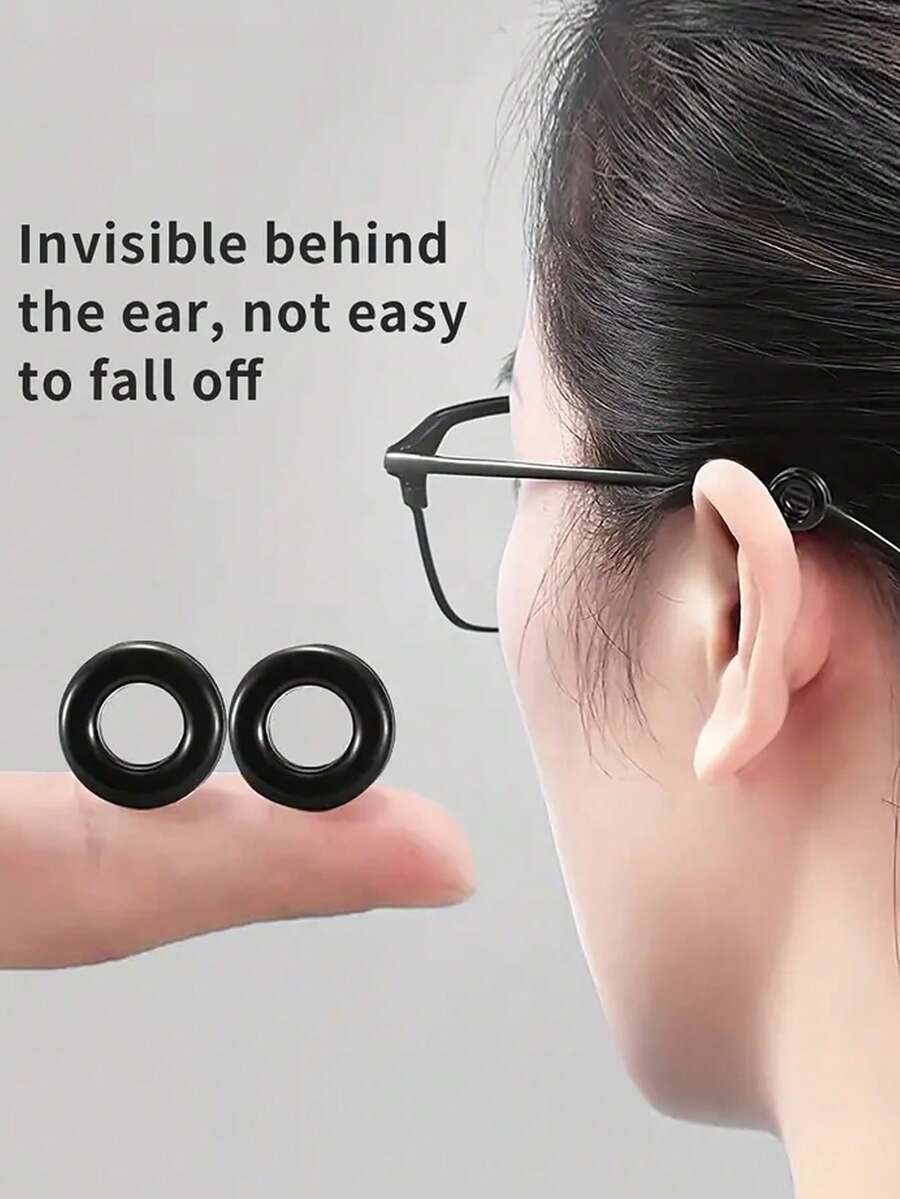 10對眼鏡耳朵夾-運動眼鏡耳勾矽膠防滑眼鏡鼻托套管固定架 - 黑色 - 查看 1