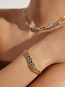 1set Retro Bronze Alloy Oil Drip, Rhinestone Inlaid Snake Pattern Design Earrings, Ring, Bracelet, Necklace Jewelry Set For Women, Suitable For Daily Wear - Yellow Gold - View 6