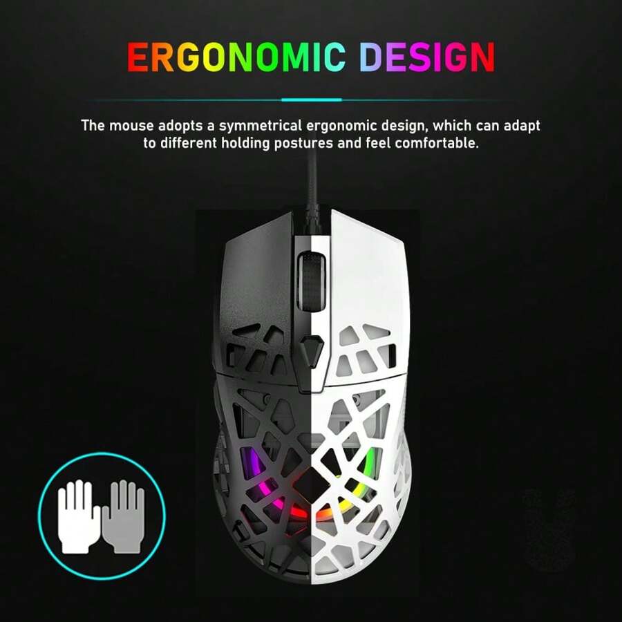 RGB Lightweight Gaming Mouse Wired, Pixart PMW3327 12400DPI Optical ...