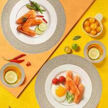 12PCs Set Round Woven Placemats And Coasters Washable Heat Resistant For Dining Table Outdoor Camping Picnic Holiday Wedding Party Decor - Multicolor - View 2