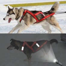 Arnés reflectante para arrastrar trineos para perros medianos y grandes - Chaleco de nailon ajustable a prueba de choques con almohadilla de soporte lumbar, apto para esquí de fondo con perro